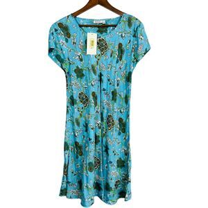 NEW! Masai Vibe Tunic Dress Floral Short Sleeve Knee Length Teal - L